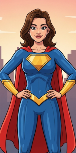 A comic book illustration of the mom as a superhero